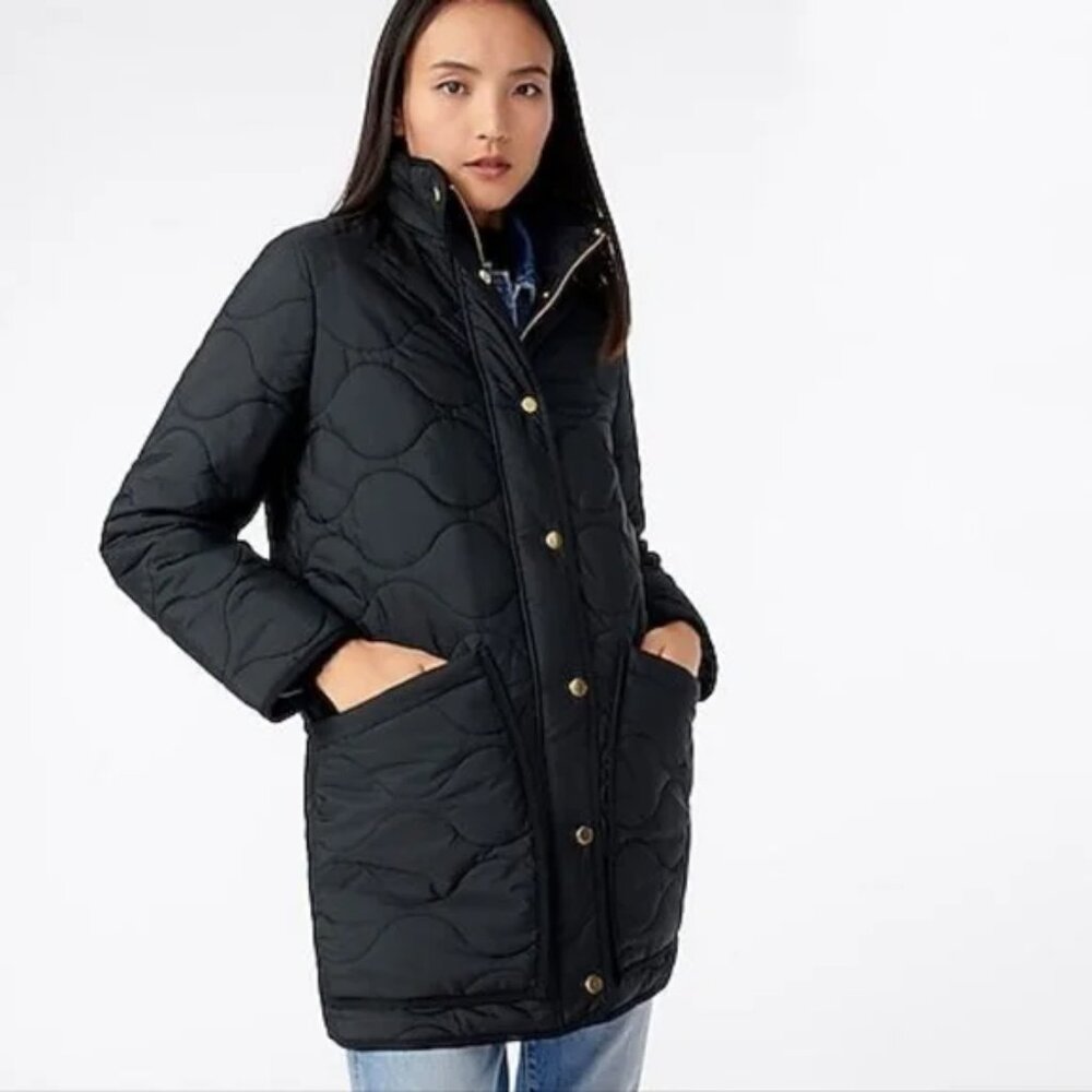 J.Crew Quilted Cocoon Puffer Coat with PrimaLoft insulation